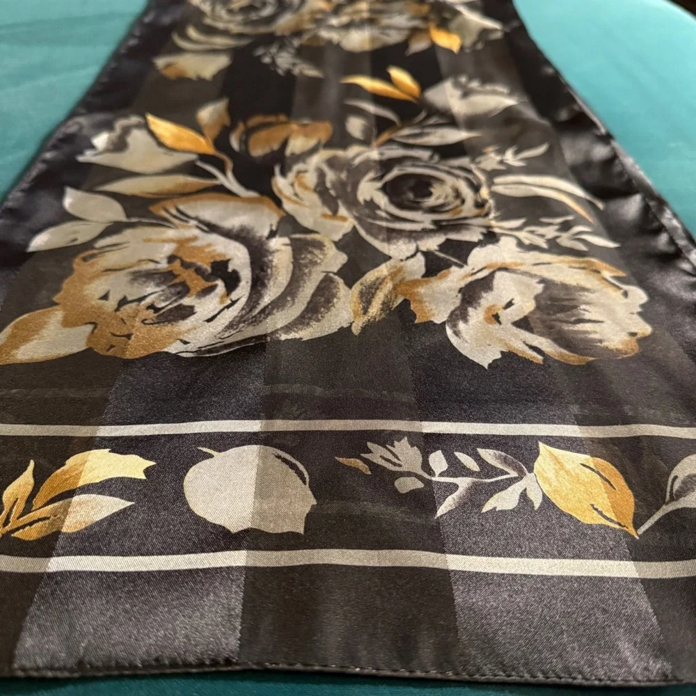 Vintage Scarf Bundle 3pc Floral & Solid Oblong Scarves Mixed‎ Brands